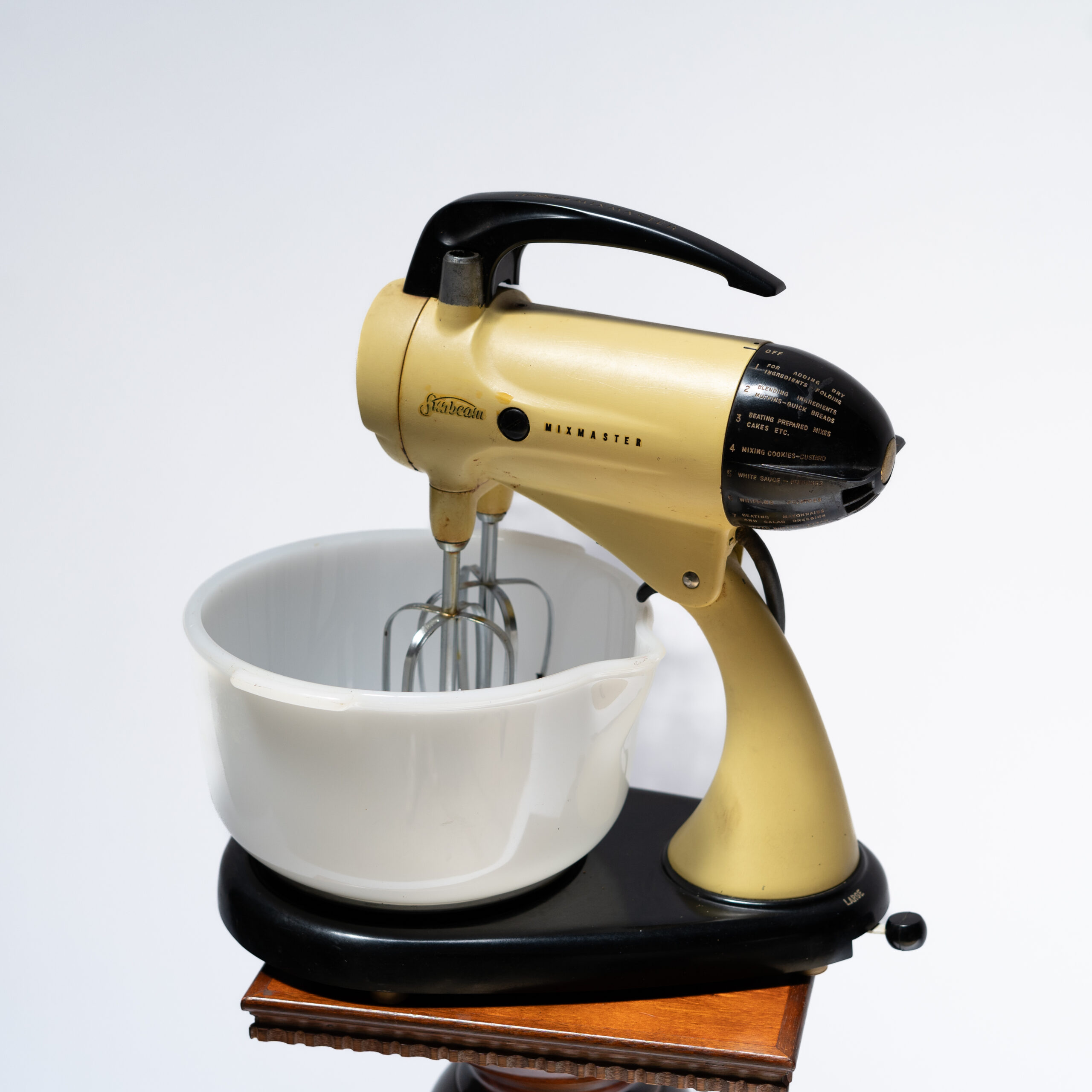 Vintage Yellow Sunbeam Mixmaster With Beaters and Bowl 